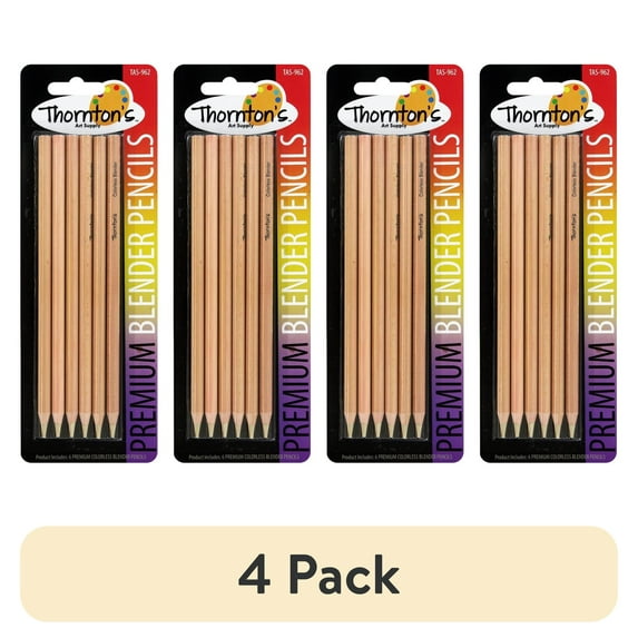 (4 pack) Thornton's Art Supply Premium Colorless Blender Pencil 12 Count Wax Based for Drawing Sketching Blending Shading Softening Artwork