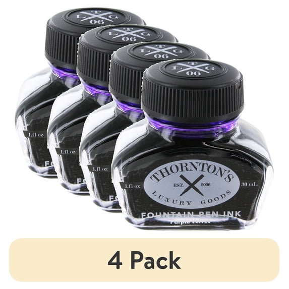 (4 pack) Thornton's Luxury Goods Premium Fountain Pen Ink Bottle 30ml - PURPLE VELVET | Smooth Effortless Writing | Suitable for All Brand and Calligraphy Pens | International Standard