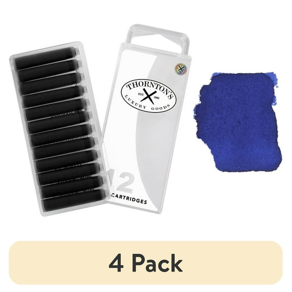 (4 pack) Thornton's Luxury Goods Short Standard International Fountain Pen Ink Cartridges Black-Blue Ink Pack of 12 Refills for Classic Calligraphy Pens Compatible With All Brand Neutral PH Smooth Flow