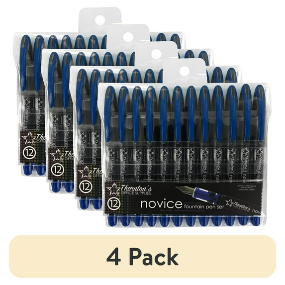 (4 pack) Thornton's Office Supplies Novice Disposable Medium Point Blue Ink Fountain Pens Pack of 12 TOS-DFPBLU12M Journaling and Calligraphy Pen for Smooth Writing - Gift for Beginner Artist