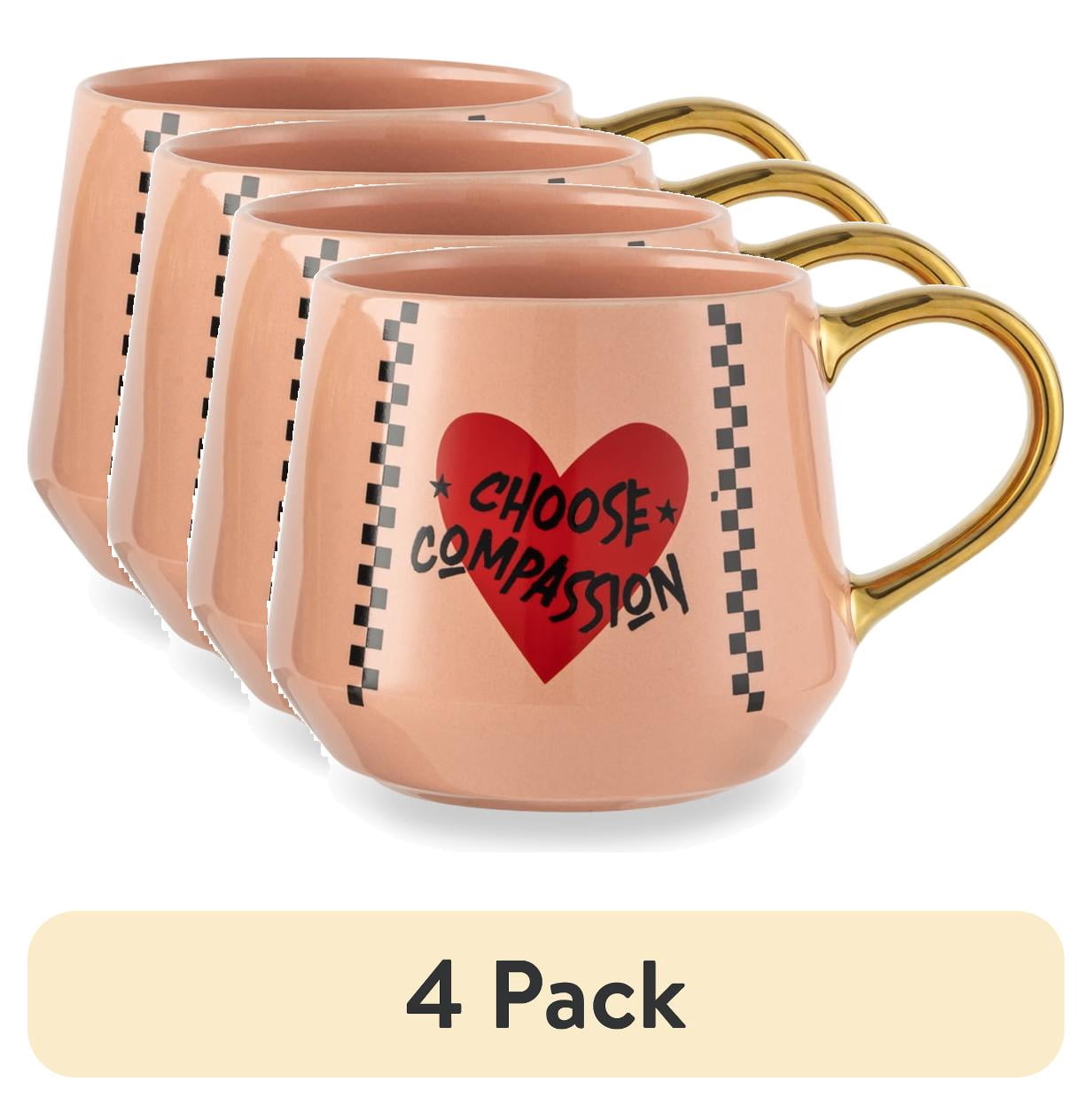 (4 pack) Thyme & Table 2 Pack It's All Good and Choose Compassion Pink with Gold Handles Mugs 16.2 fl oz, Stoneware