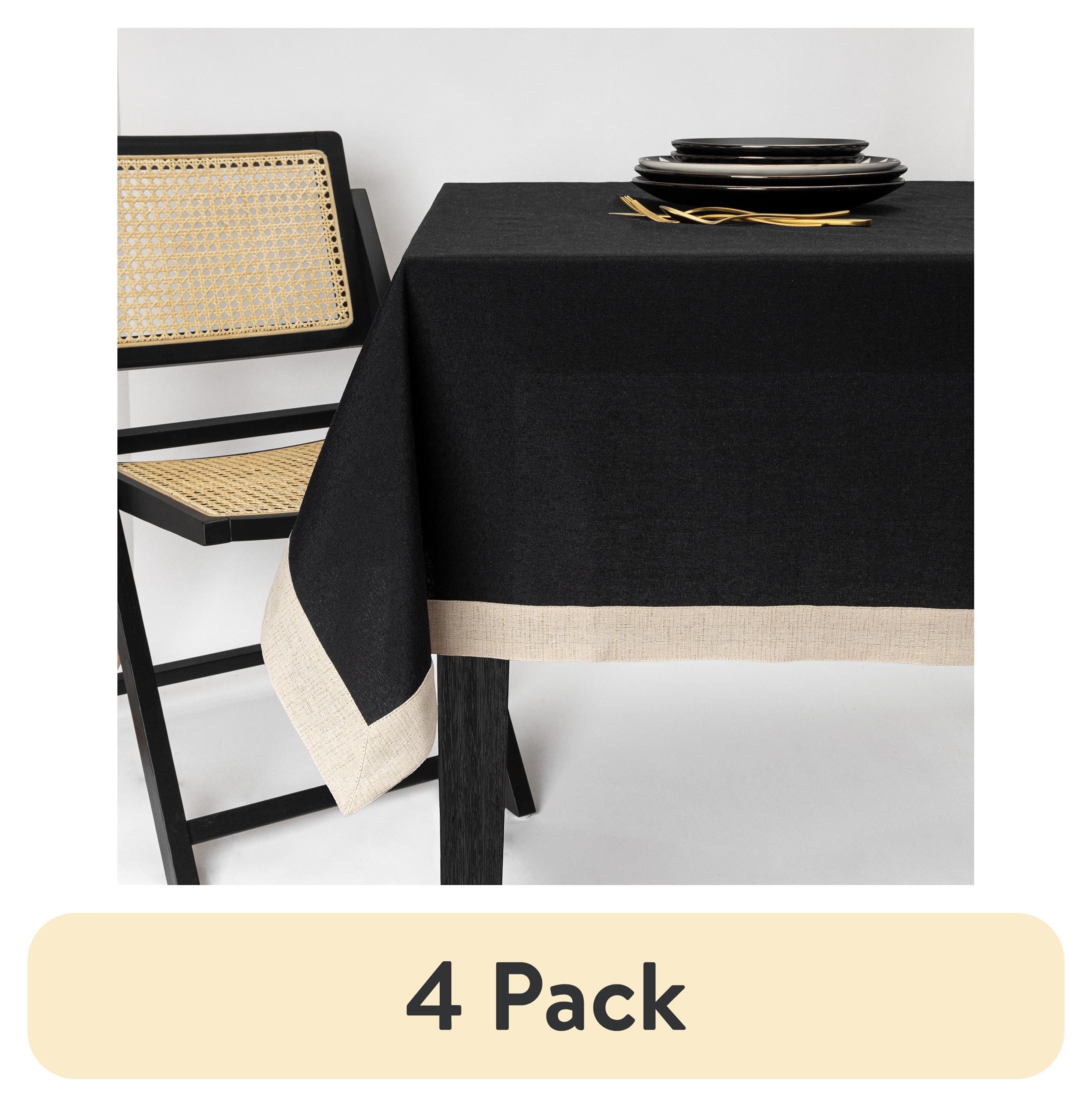 (4 pack) Thyme & Table Rectangle Tablecloth, 60 in x 84 in, Black with Gold Border