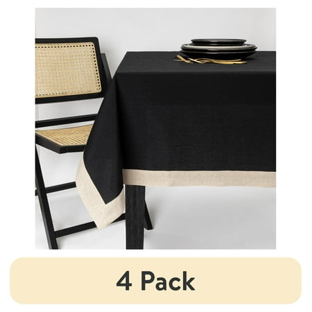 (4 pack) Thyme & Table 84" Rectangle Tablecloth, Black with Gold Border
