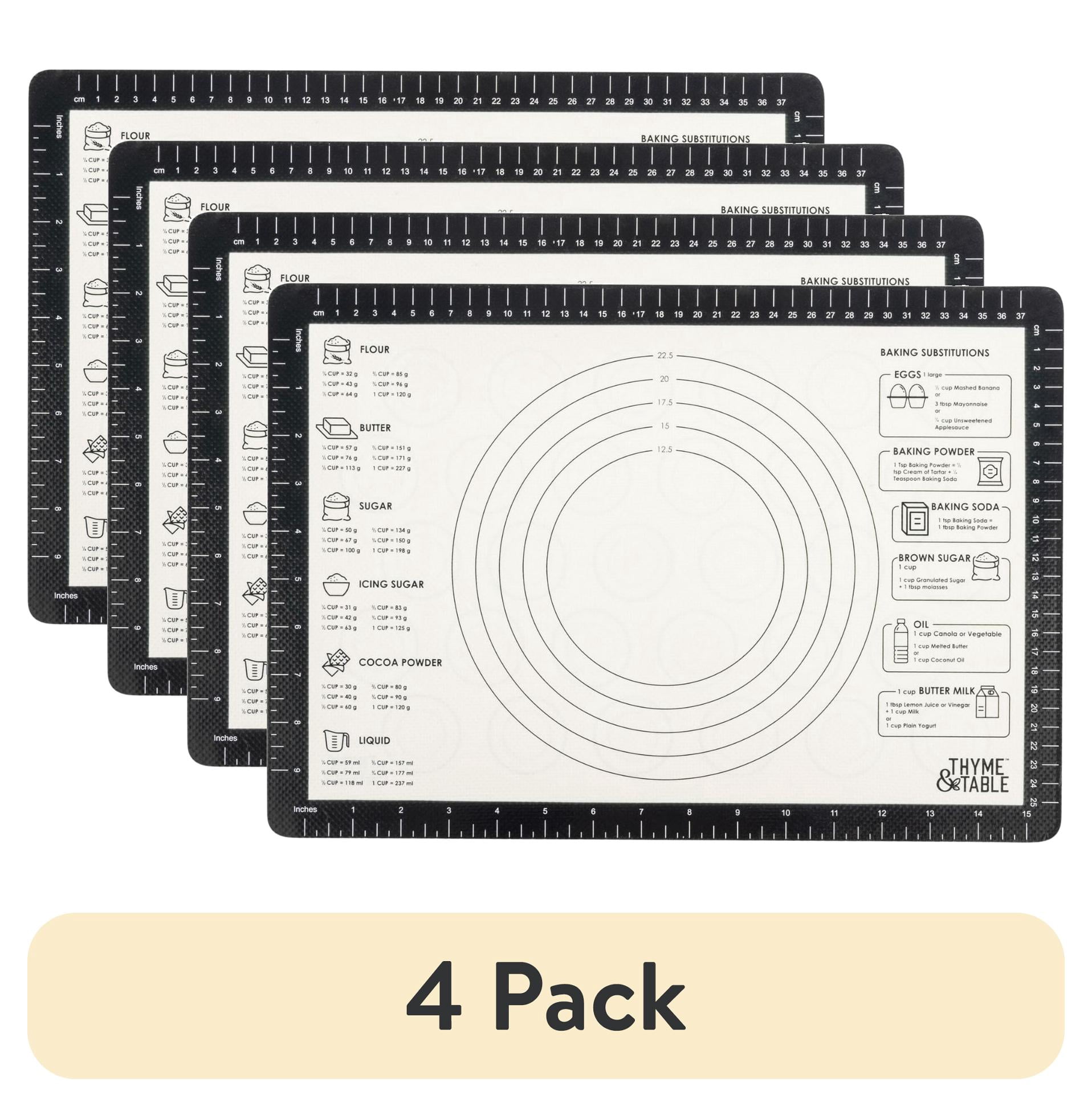 (4 pack) Thyme & Table Double-Sided Easy Clean Silicone Baking Mat with Measurements, 11.6" x 16.6"