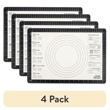 (4 pack) Thyme & Table Double-Sided Easy Clean Silicone Baking Mat with Measurements, 11.6" x 16.6"