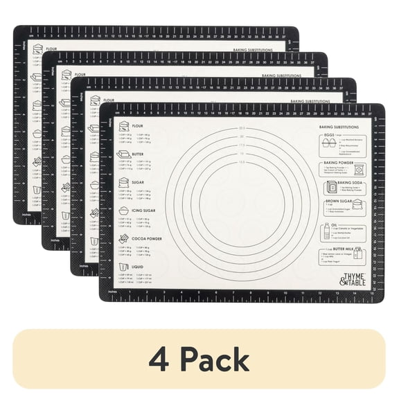 (4 pack) Thyme & Table Double-Sided Easy Clean Silicone Baking Mat with Measurements, 11.6" x 16.6"