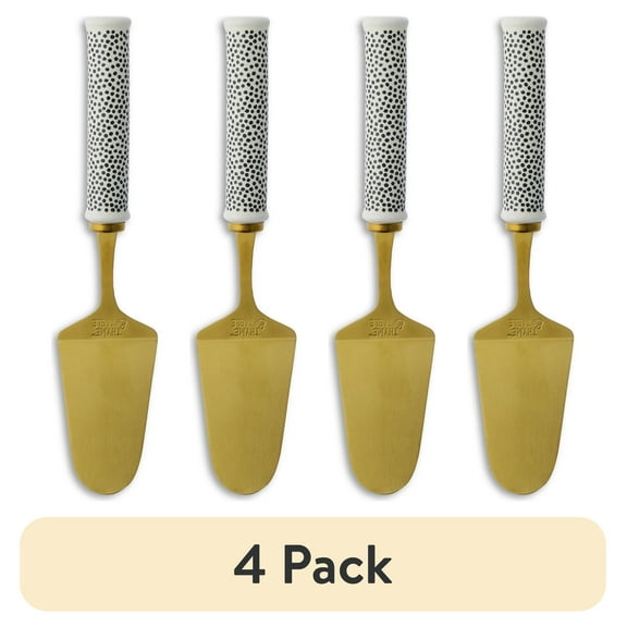 (4 pack) Thyme & Table Non Slip Gold Stainless Steel Pie Server with Ceramic Dot Pattern Handle