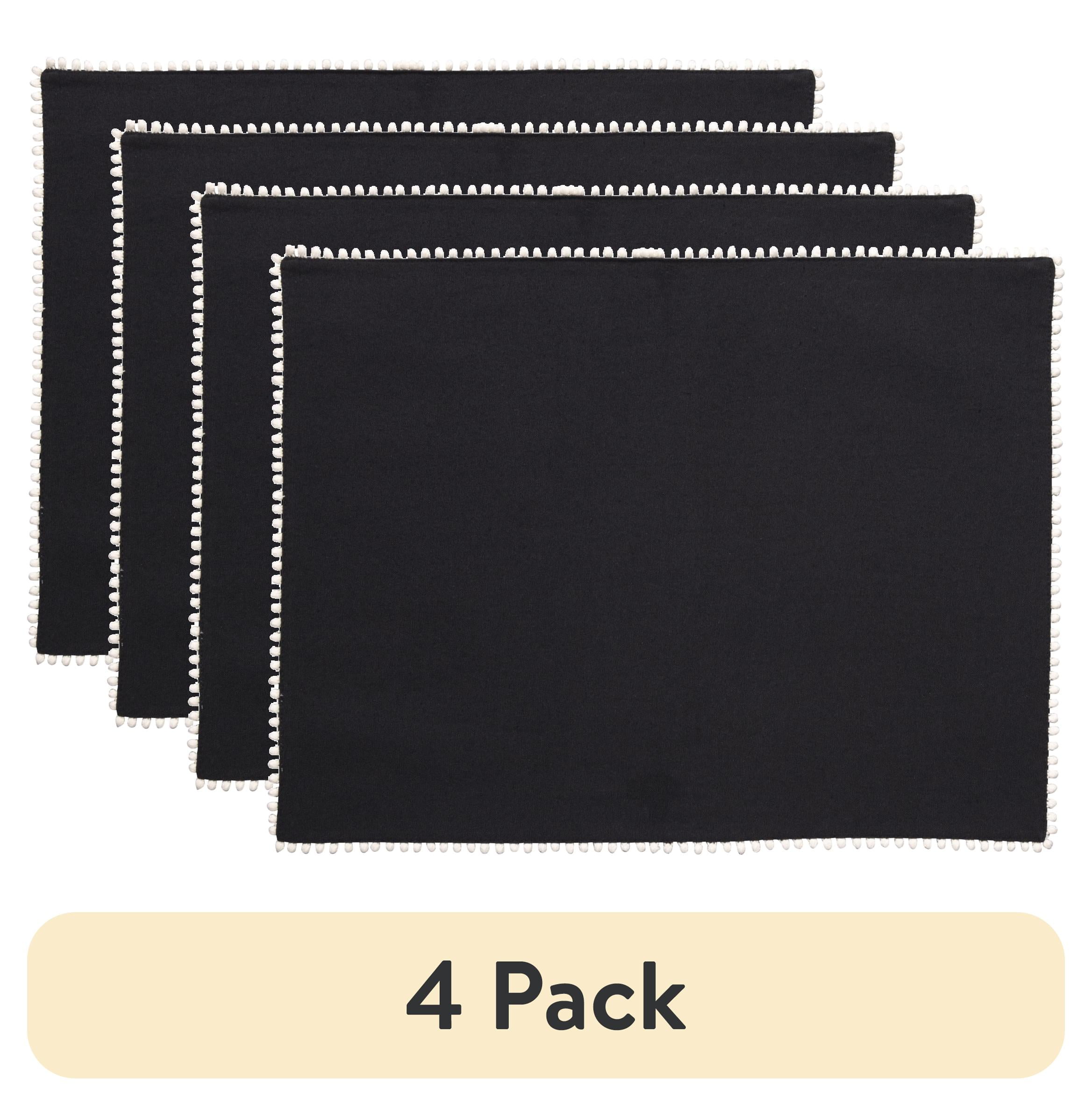 (4 pack) Thyme & Table Placemat, Ivory with Black Pom Pom Trim, 14 x 19"