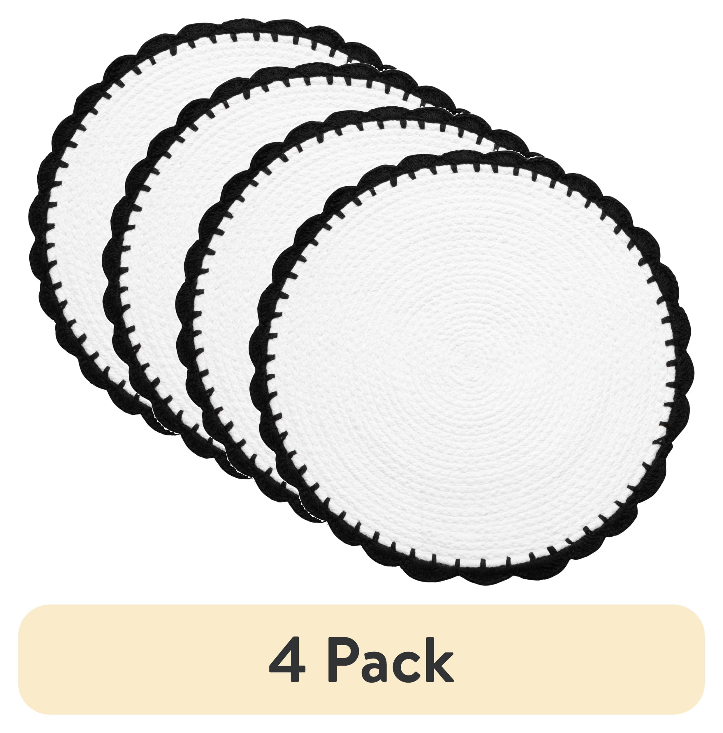 (4 pack) Thyme & Table Placemat, White Crochet with Black Trim, 15" Round