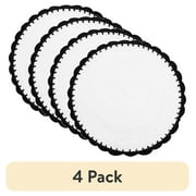 (4 pack) Thyme & Table Placemat, White Crochet with Black Trim, 15" Round