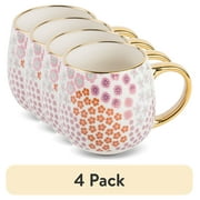 (4 pack) Thyme & Table Stoneware Gold Floral 16oz Coffee Mug
