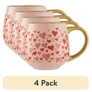 (4 pack) Thyme & Table Stoneware Gold Heart 16oz Coffee Mug