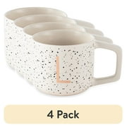 (4 pack) Thyme & Table 13.5 fl oz Monogram L White Speckled Stoneware Mug