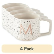 4 pack Thyme & Table 13.5 fl oz Monogram M White Speckled Stoneware Mug
