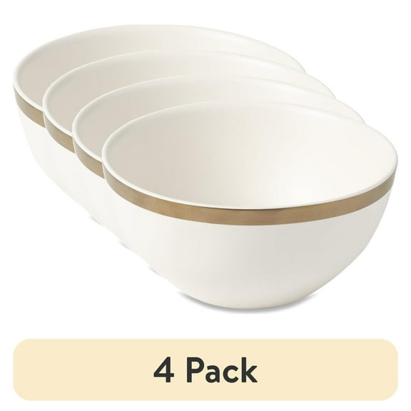 (4 pack) Thyme & Table Everest Ceramic Bowl Off-White with Gold Rim