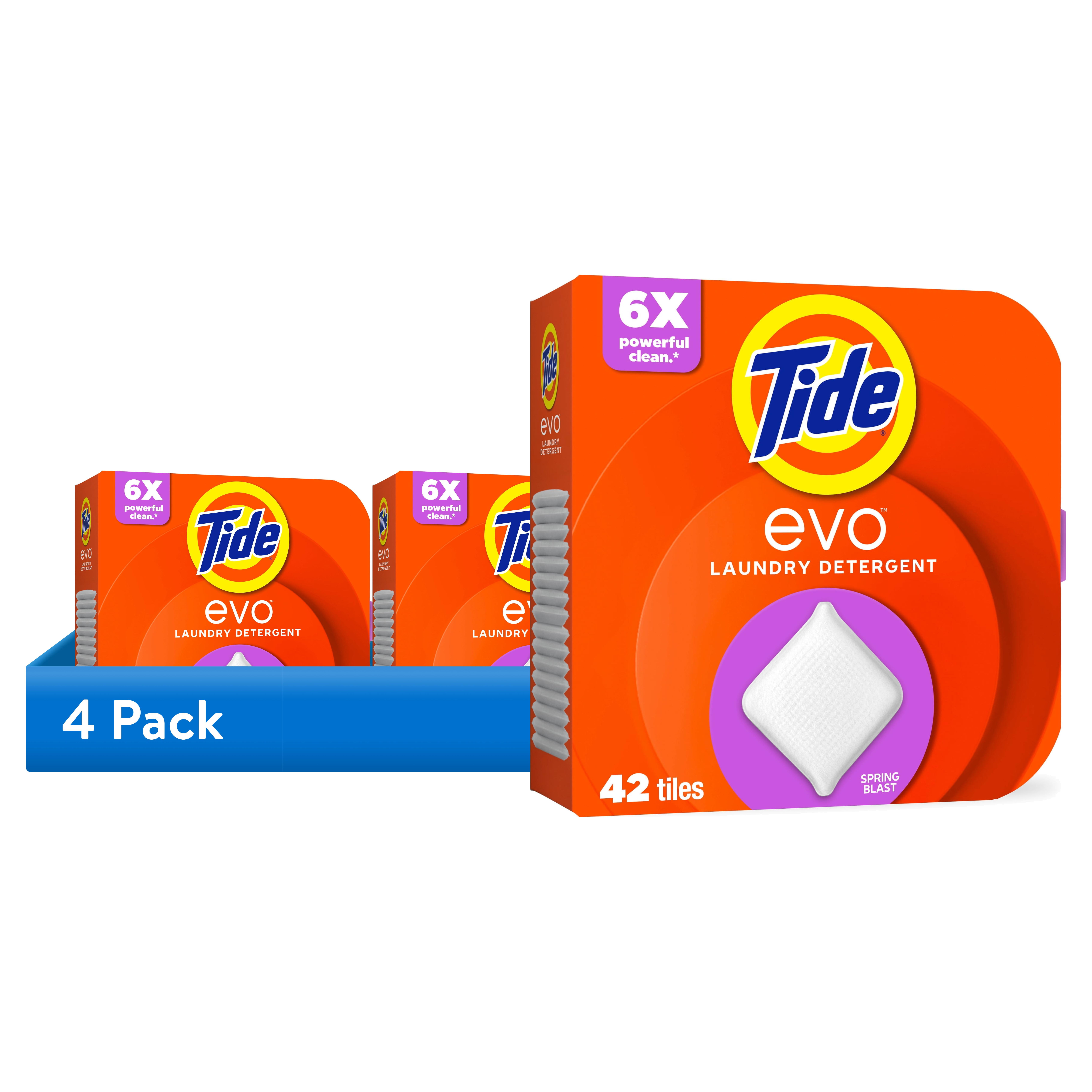 (4 pack) Tide Evo Laundry Detergent Tiles, 100% Concentrated, 6X Cleaning Power, Spring Blast Scent, 42 Count