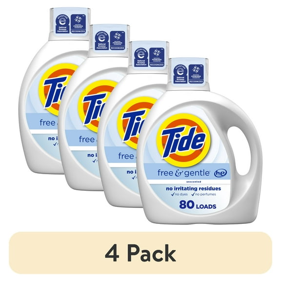 (4 pack) Tide Free & Gentle Laundry Detergent Liquid, 105 fl oz, 80 Loads