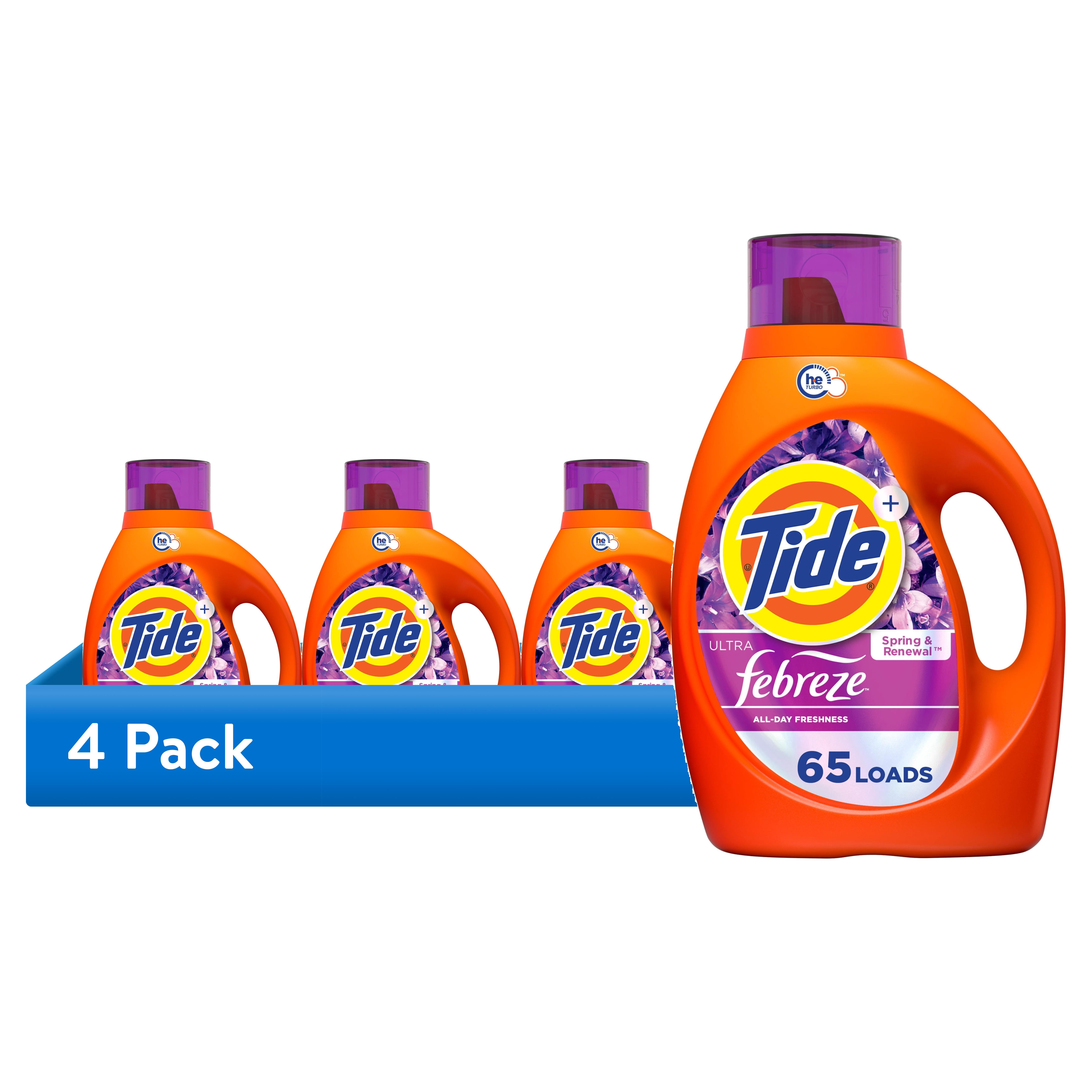 (4 pack) Tide Liquid Laundry Detergent, Ultra Febreze, Spring and Renewal Scent, 92 fl oz, 65 Loads