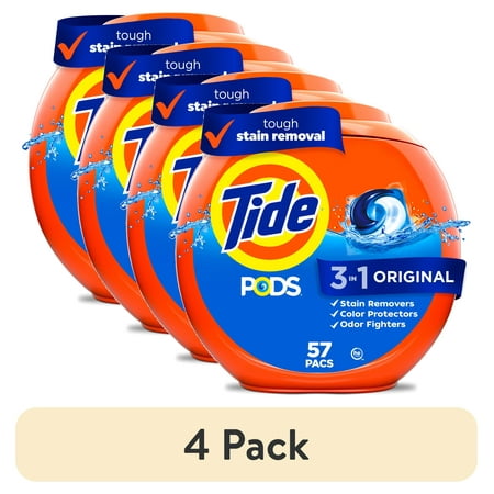(4 pack) Tide PODS Laundry Detergent Soap Pacs, Original Scent, 57 Count