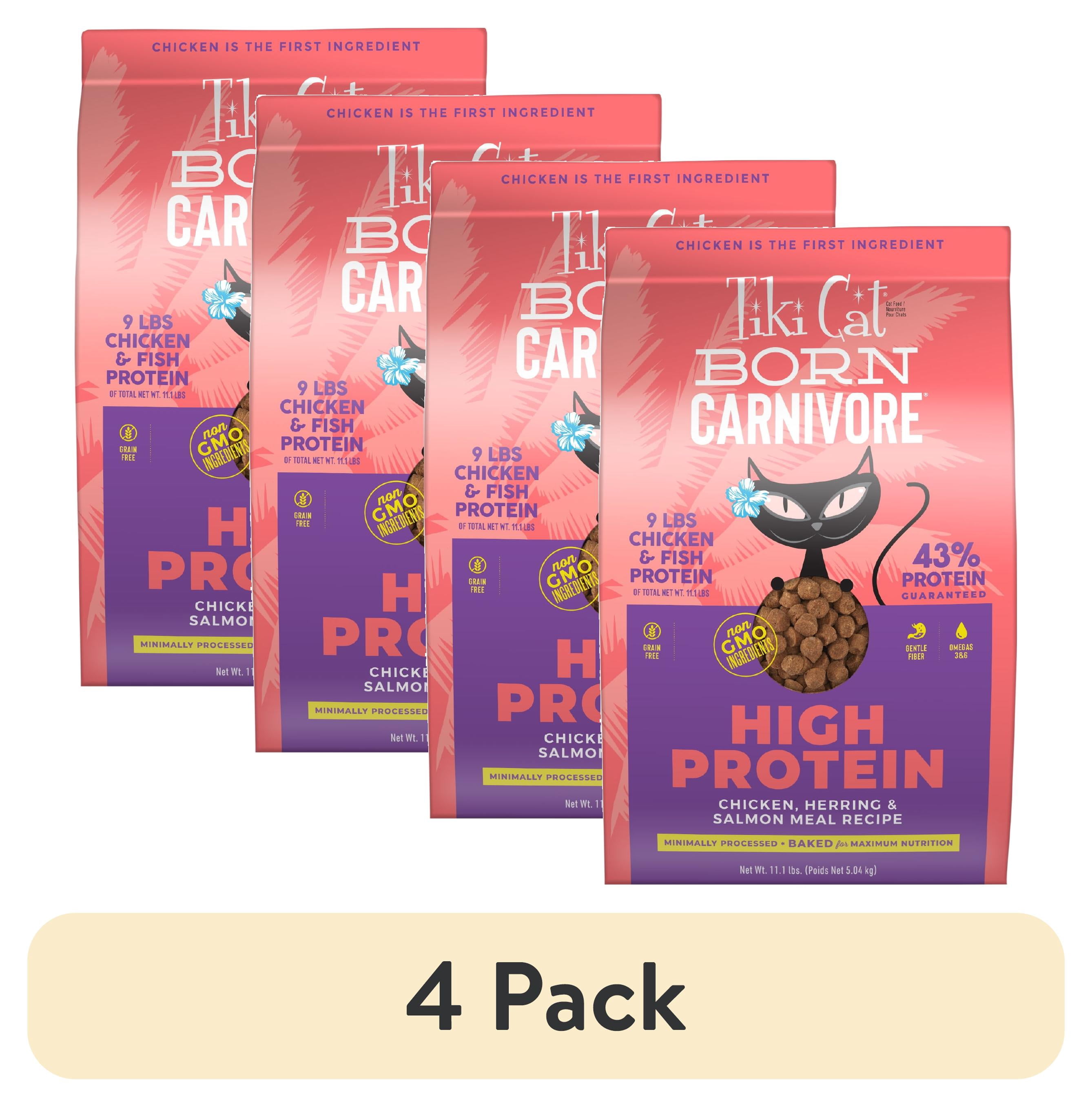 (4 pack) Tiki Cat Born Carnivore High Protein Dry Cat Food, Chicken, Herring & Salmon Meal, 11.1 lbs. Bag