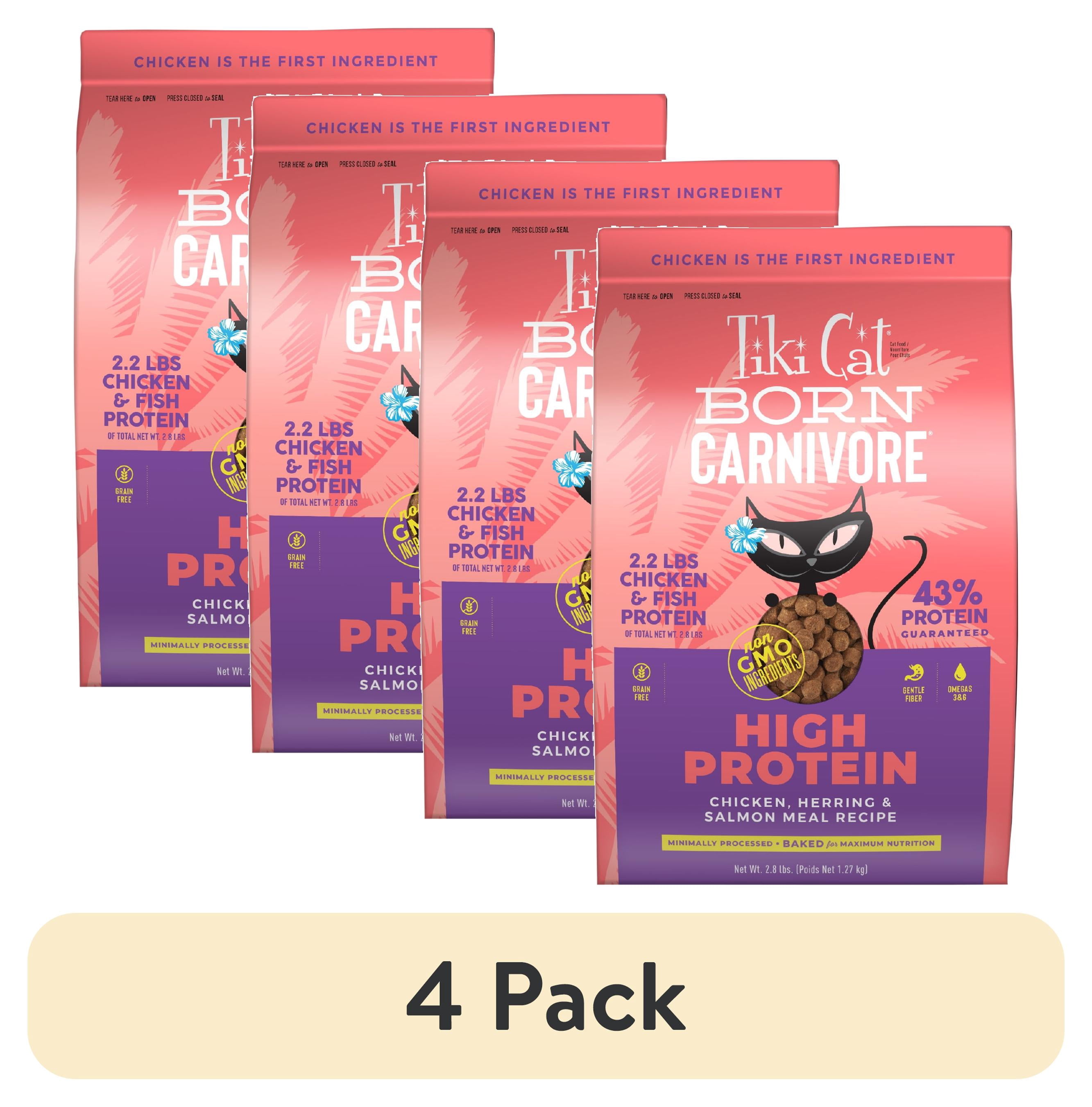 (4 pack) Tiki Cat Born Carnivore High Protein Dry Cat Food, Chicken, Herring & Salmon Meal, 2.8 lbs. Bag