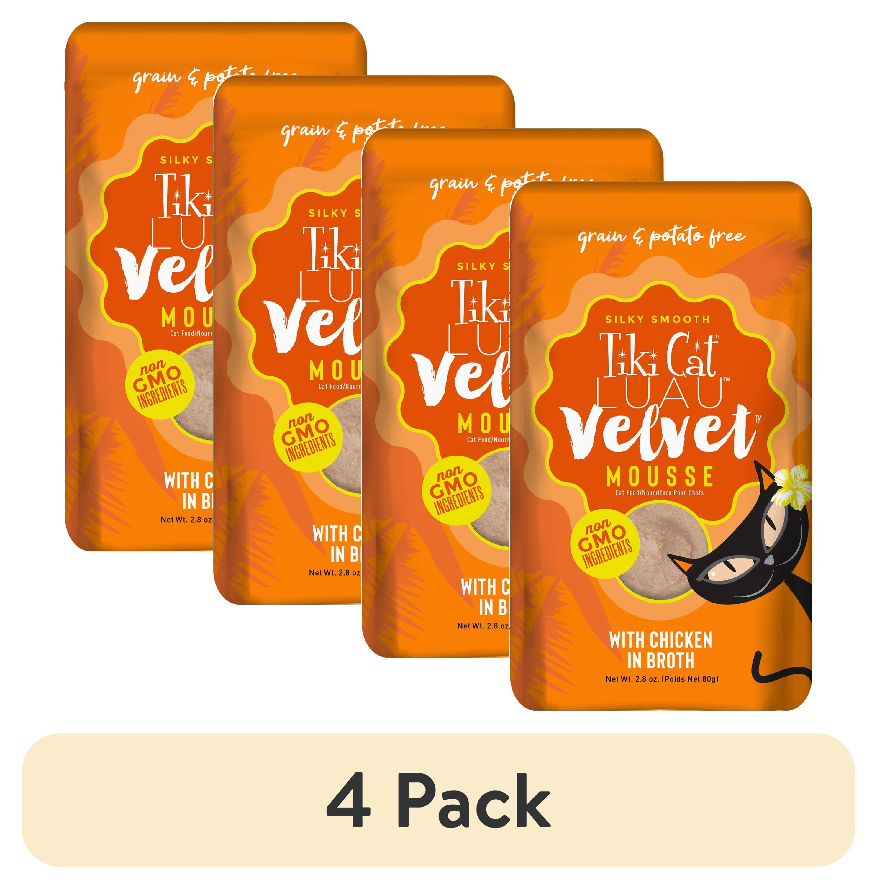 (4 pack) Tiki Cat Luau Velvet Mousse Wet Cat Food, Chicken, 2.8 oz. Pouch