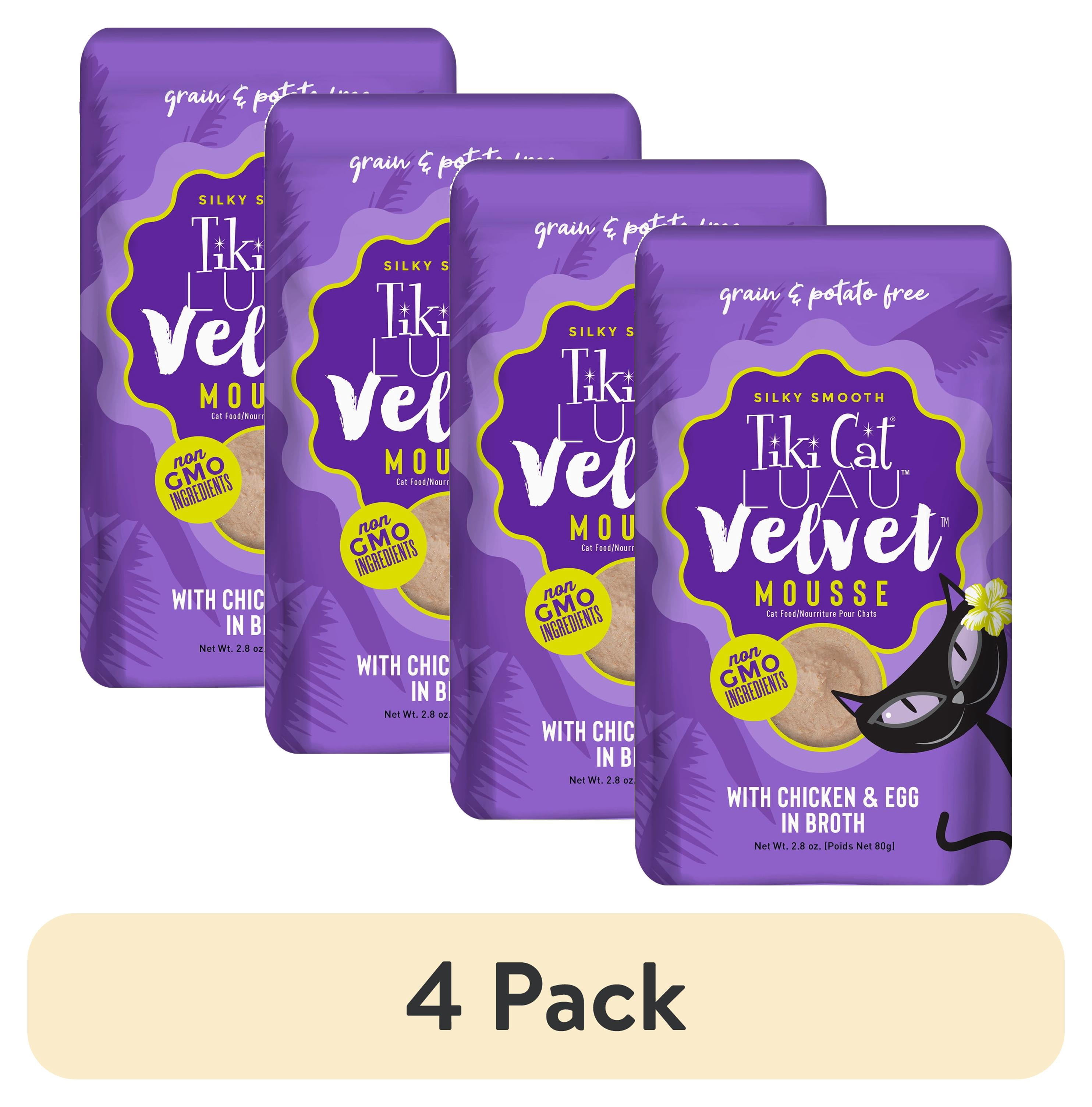 (4 pack) Tiki Cat Luau Velvet Mousse Wet Cat Food, Chicken & Egg, 2.8 oz. Pouch
