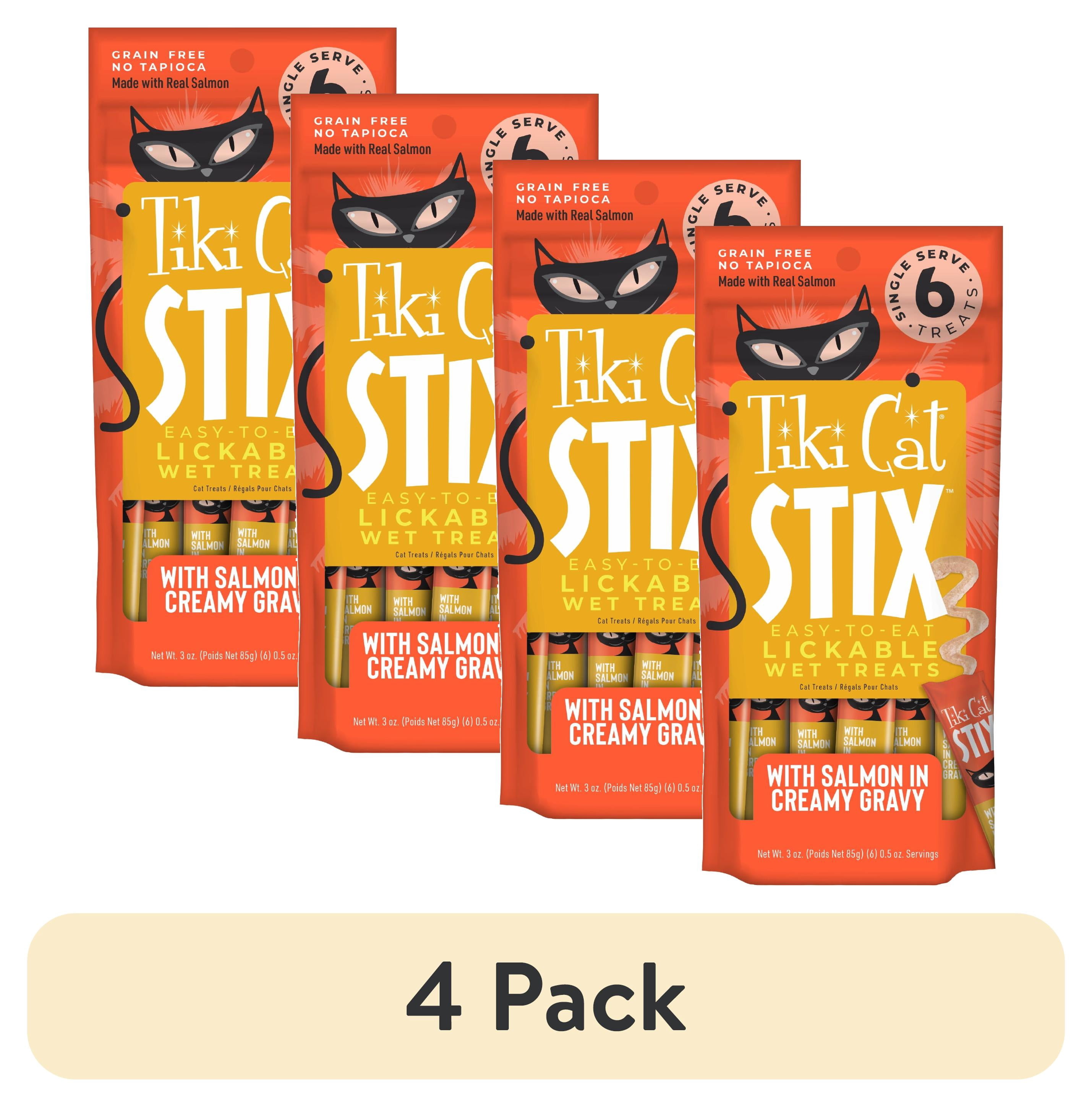 (4 pack) Tiki Cat Stix Wet Cat Treats, Salmon, 3 oz. Pouch