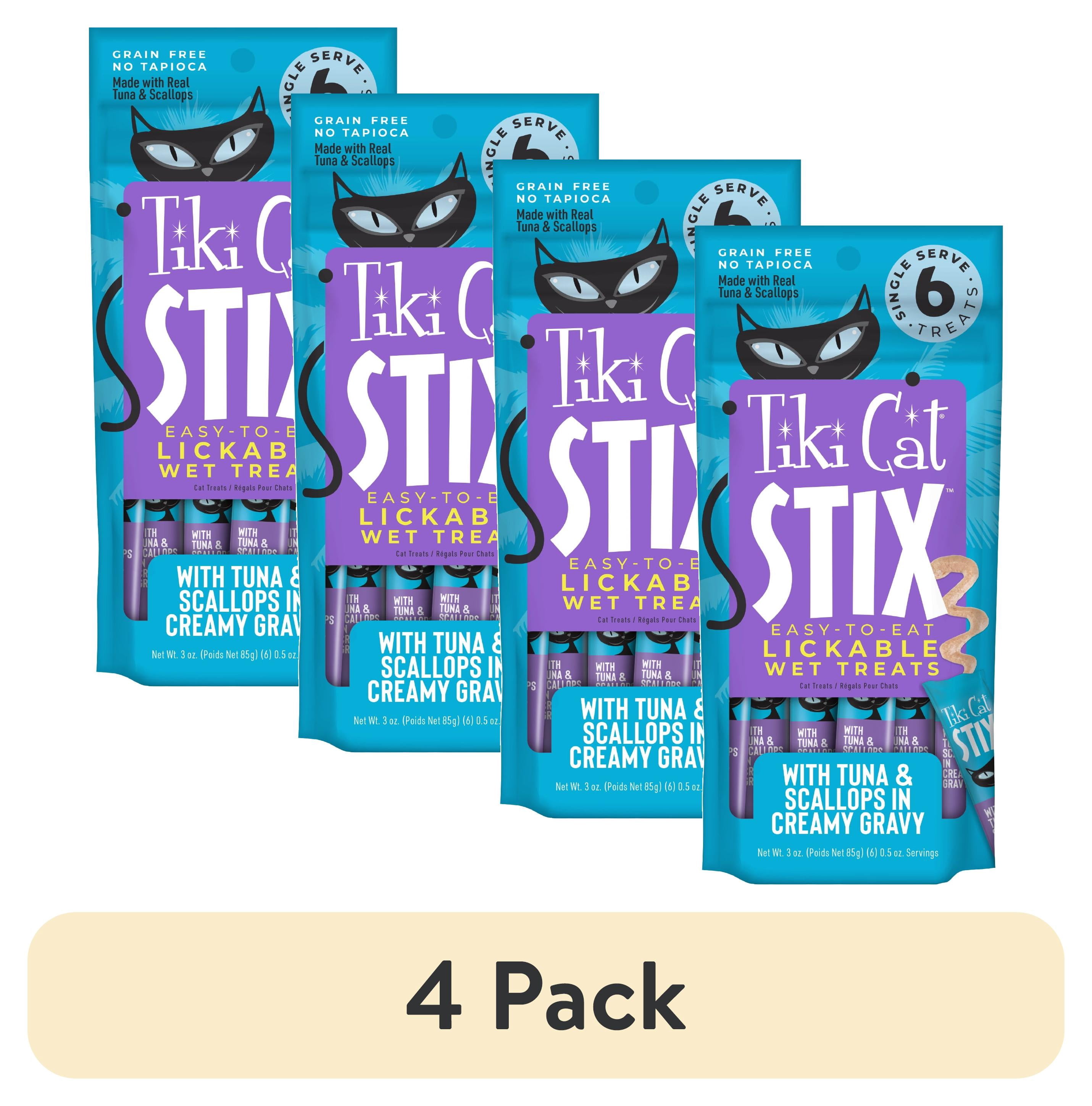 (4 pack) Tiki Cat Stix Wet Cat Treats, Tuna & Scallops, 3 oz. Pouch