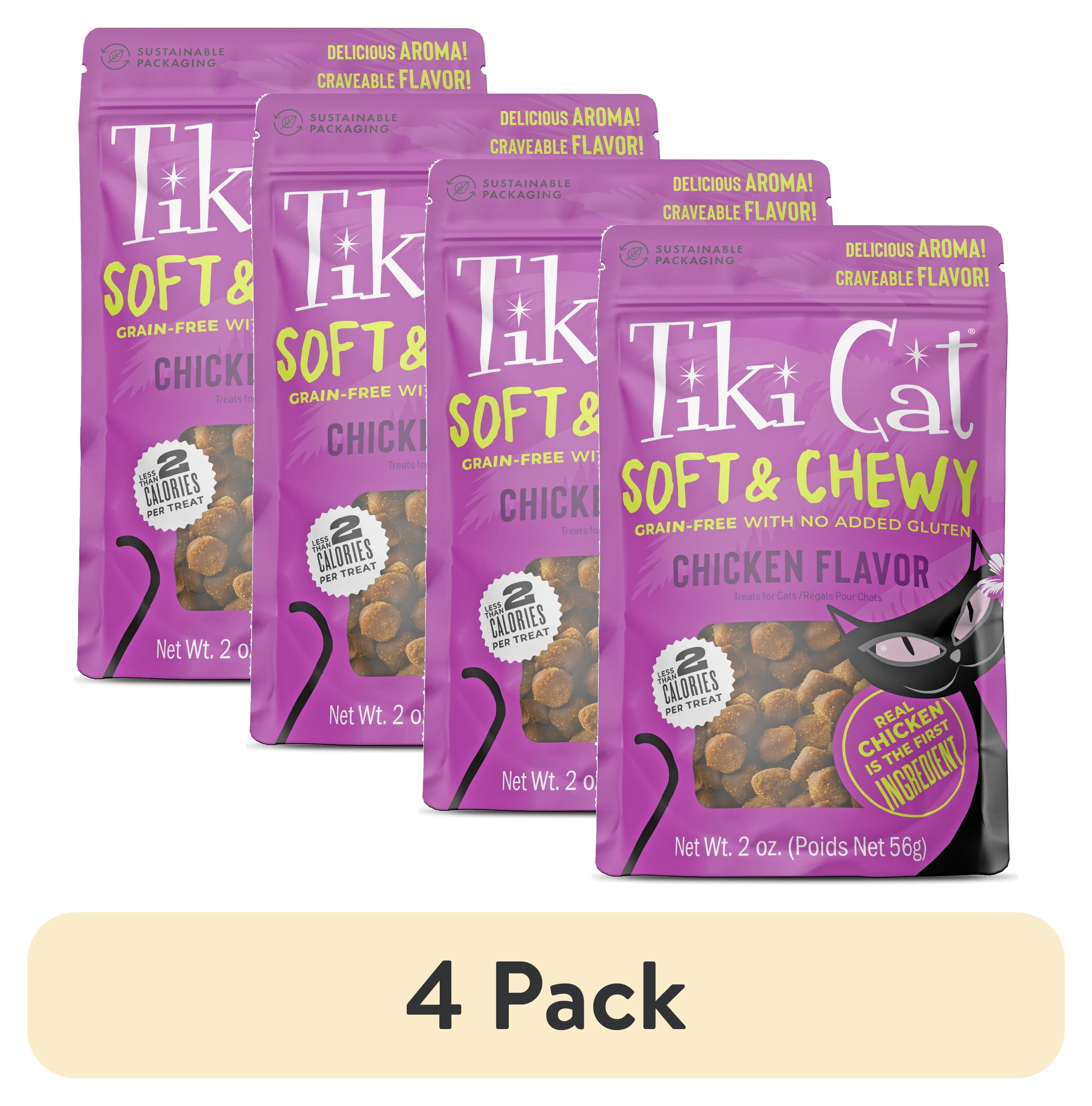 (4 pack) Tiki Pets Soft & Chewy Chicken Soft Treats for Cat, 2 oz Bag