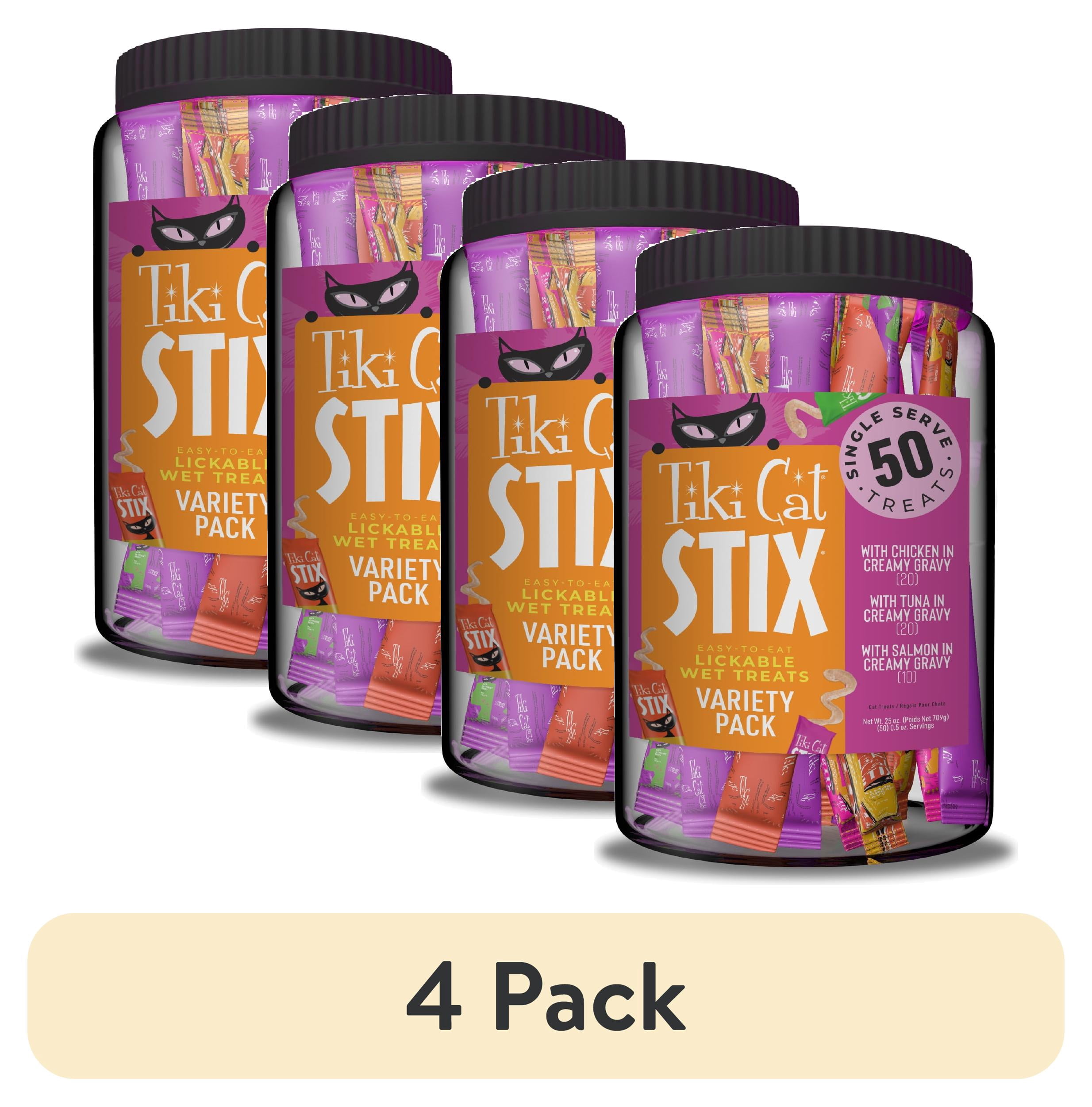 (4 pack) Tiki Cat Stix Wet Cat Treats Variety Mega Jar, 0.5 oz. Stick (50 Count)