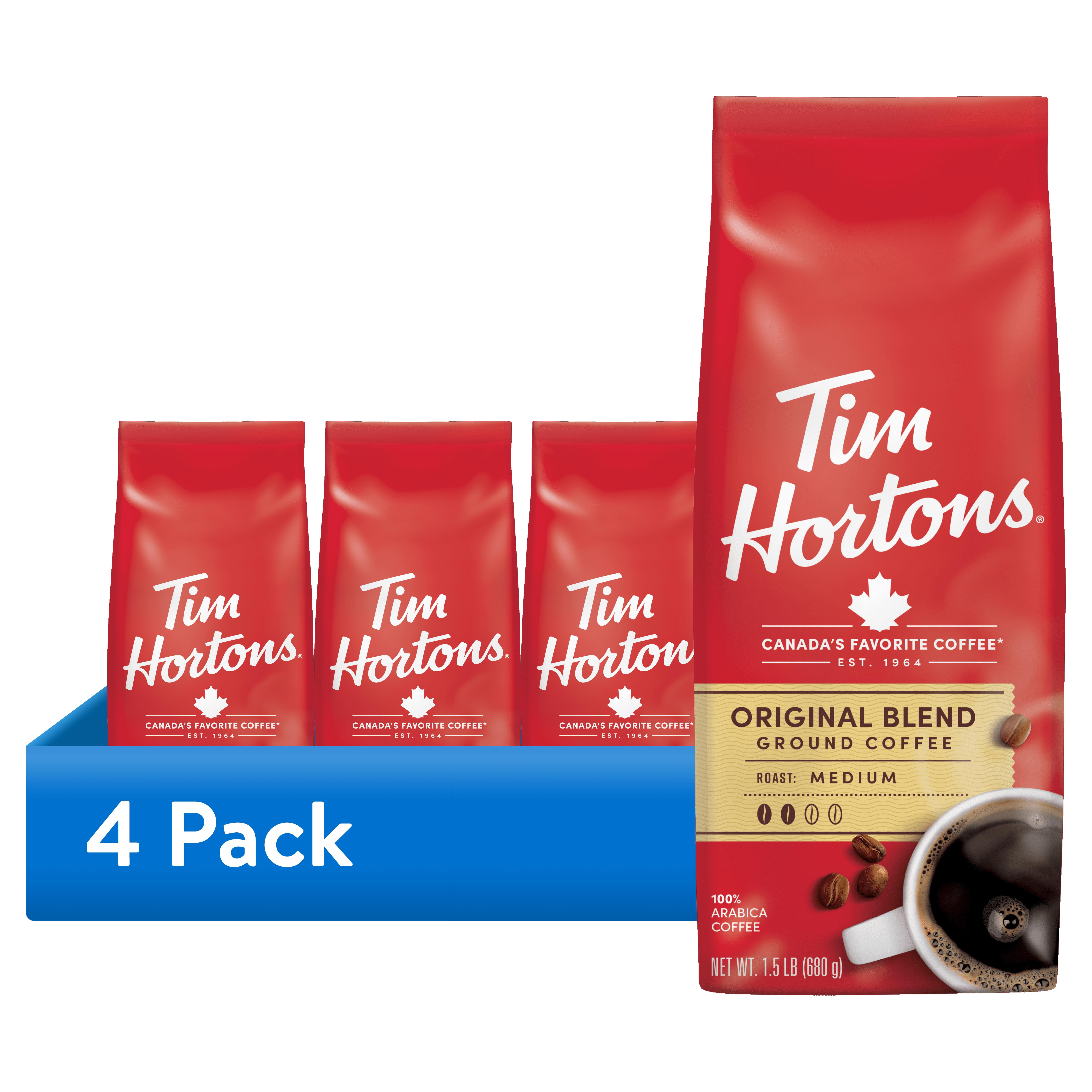 (4 pack) Tim Hortons Original Blend Ground Coffee, 100% Arabica Medium Roast, 24 oz Bag