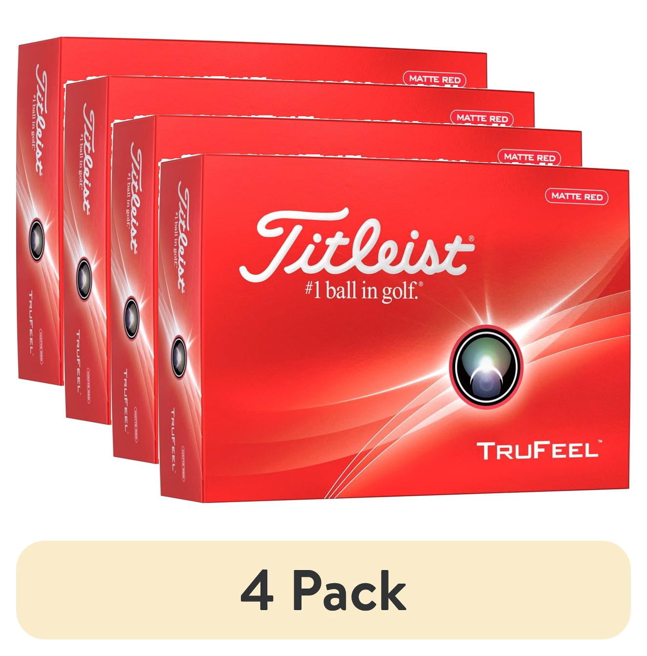 (4 pack) Titleist 1 Ball In Golf Ultra-Soft Feel Longer Distance Golf Ball, Matte Red, 12 Count