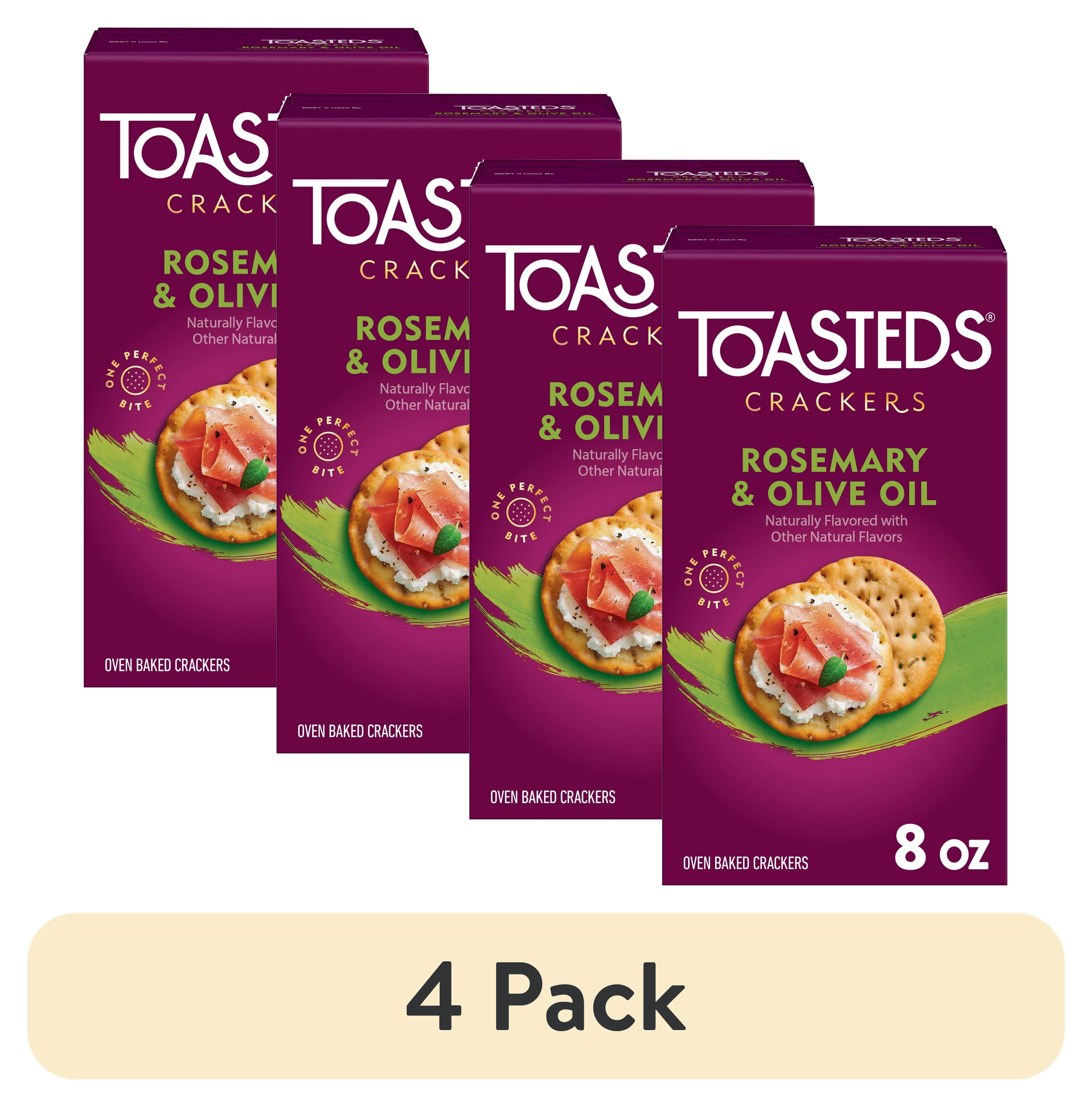 (4 pack) Toasteds Rosemary and Olive Oil Crackers, Party Snacks, 8 oz