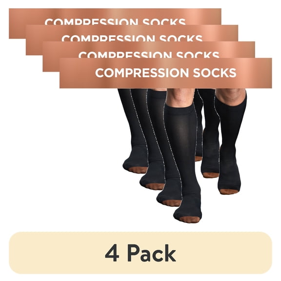 (4 pack) Tommie Copper Compression Socks 2 Pack, Large/Extra Large, Black, Adult, Unisex Sizing