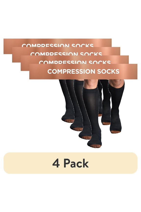 (4 pack) Tommie Copper Compression Socks 2 Pack, Large/Extra Large, Black, Adult, Unisex Sizing