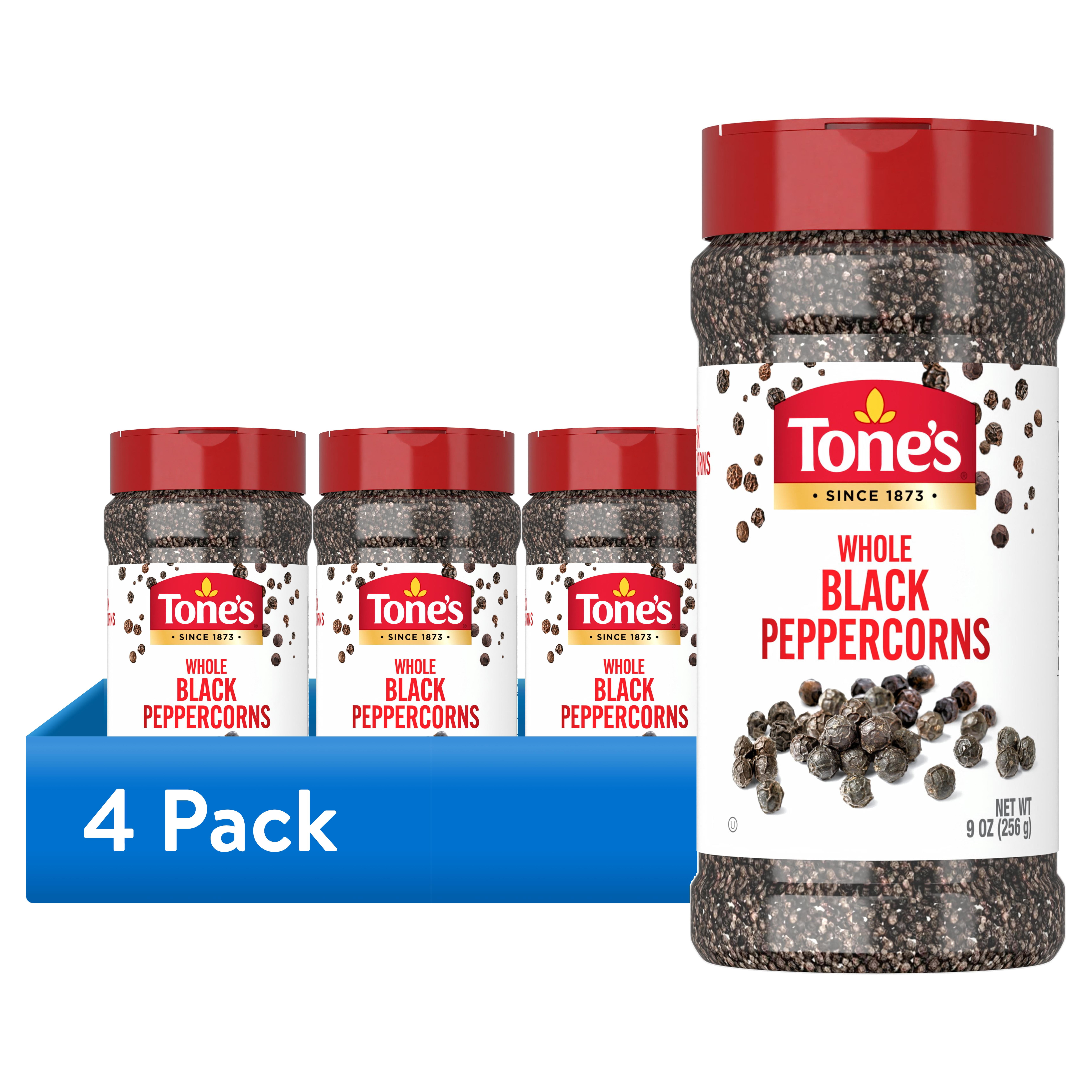 (4 pack) Tone's Black Peppercorns Whole, Kosher, 9 oz