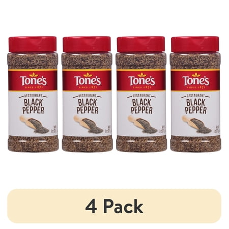 (4 pack) Tone's Restaurant Black Pepper, Kosher, 8 oz