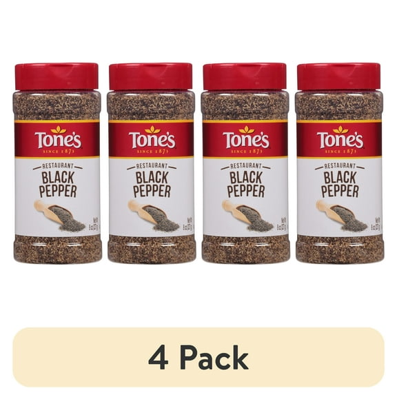 (4 pack) Tone's Restaurant Black Pepper, Kosher, 8 oz