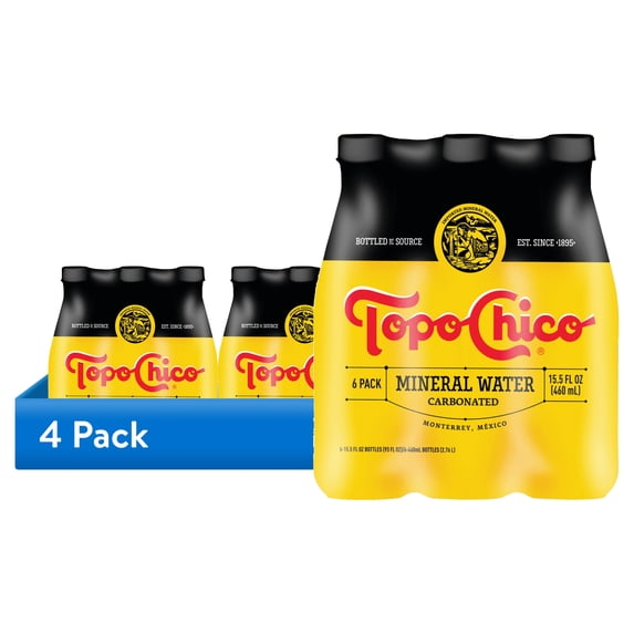 (4 pack) Topo Chico Sparkling Mineral Water Bottles, 15.5 fl oz, 6 Pack