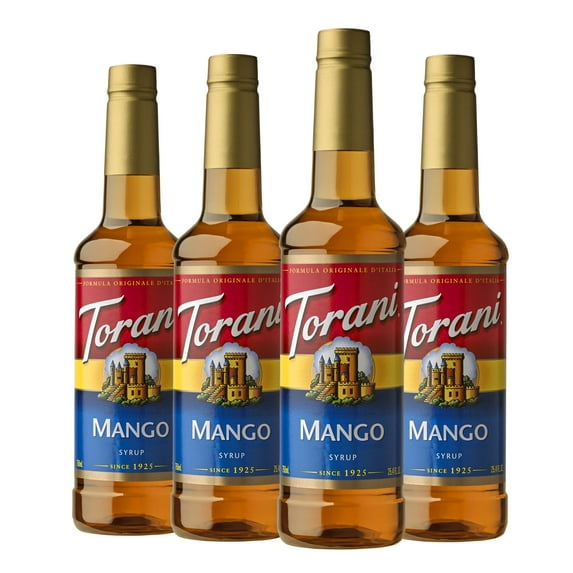 (4 pack) Torani Mango Syrup, Plastic Bottle, Drink Flavoring Syrup, No Known Allergens, 25.4 fl oz