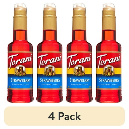 (4 pack) Torani Strawberry Syrup, Plastic Bottle, Drink Flavoring Syrup, No Known Allergens, 12.7 oz.