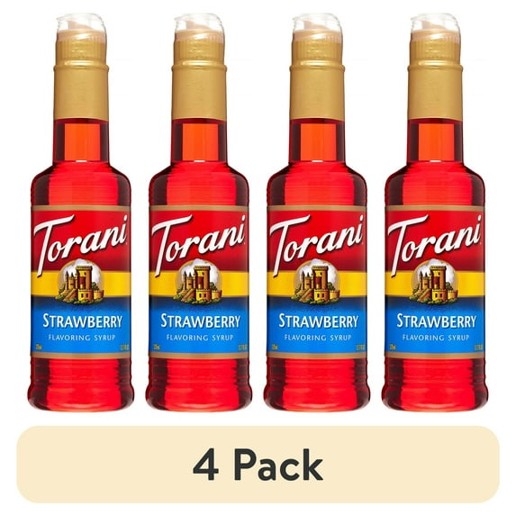 (4 pack) Torani Strawberry Syrup, Plastic Bottle, Drink Flavoring Syrup, No Known Allergens, 12.7 oz.