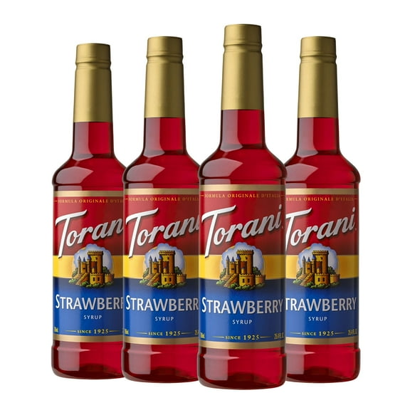 (4 pack) Torani Strawberry Flavoring Syrup, Drink Mix, Handcrafted Soda Flavoring, 25.4 oz