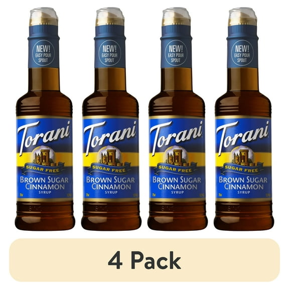 (4 pack) Torani Sugar Free Brown Sugar Cinnamon Syrup, Zero Calorie, Authentic Coffeehouse Syrup, 12.7 oz