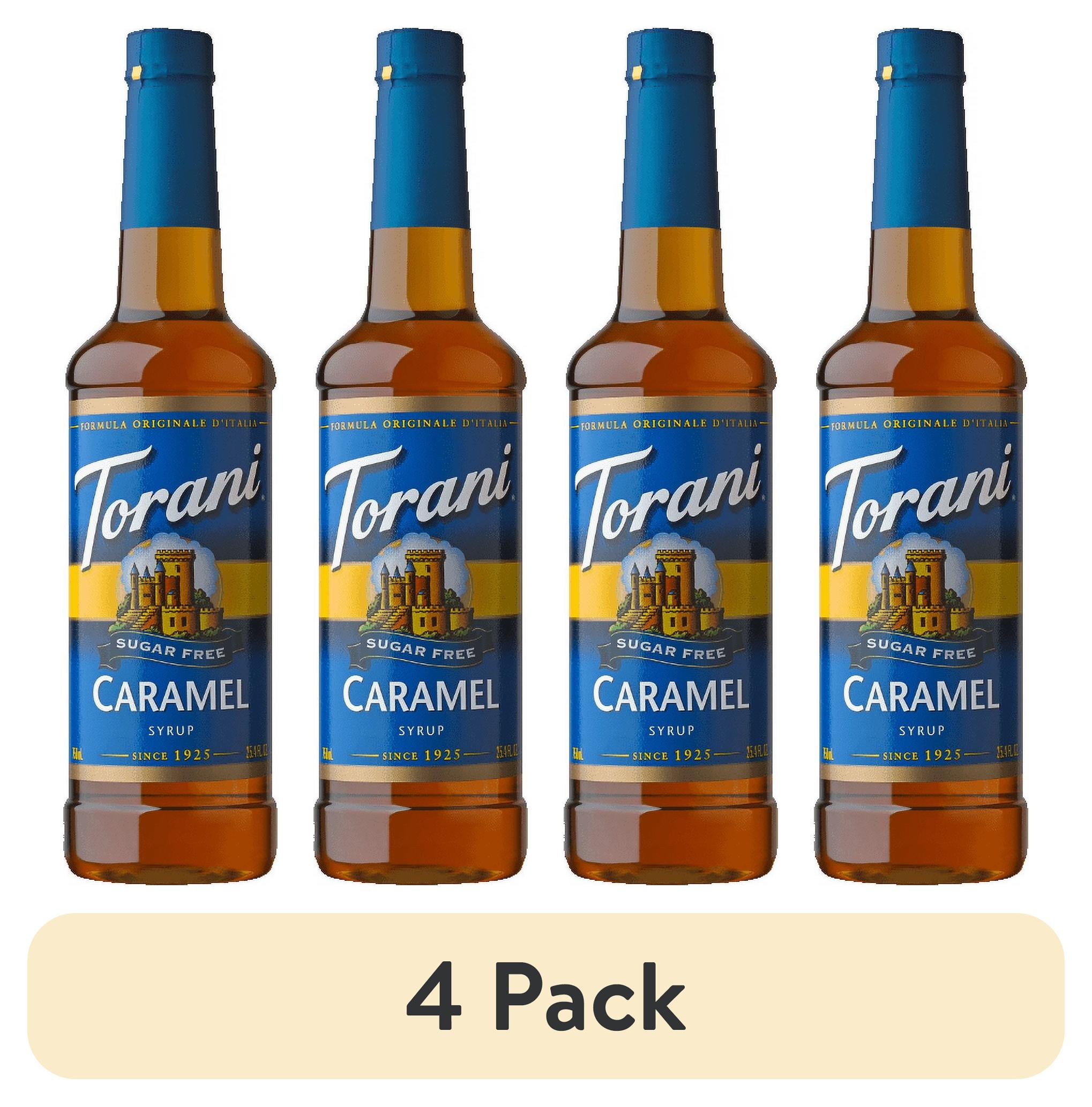 (4 pack) Torani Sugar Free Caramel Syrup, Plastic Bottle, Coffee Flavoring Syrup, No Known Allergens, 25.4 fl oz