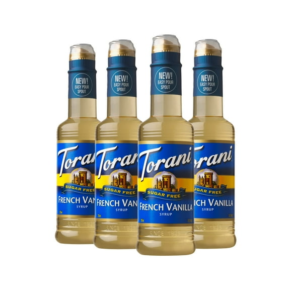 (4 pack) Torani Sugar Free French Vanilla Syrup, Zero Calorie, Authentic Coffeehouse Bottled Syrup, 12.7 oz