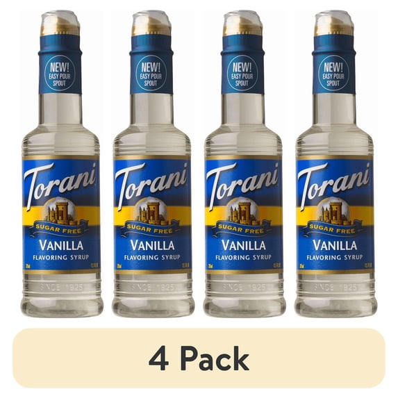 (4 pack) Torani Sugar-Free Vanilla Syrup, Authentic Coffeehouse Syrup, 12.7 fl oz