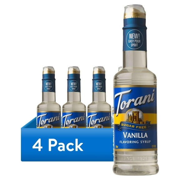 (4 pack) Torani Sugar-Free Vanilla Syrup,  Authentic Coffeehouse Syrup, 12.7 oz