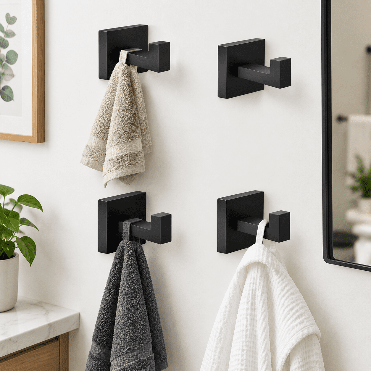 4-pack Towel Hooks Hand Holder Bathroom Robe Hanger Black - Walmart.com